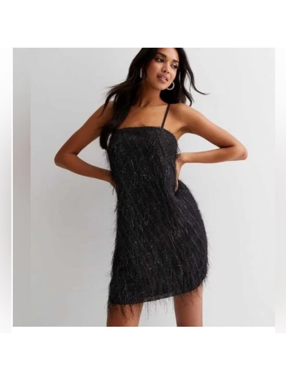 Bailey 44 Black Tinsel Fringe Mini Party Dress Size Medium